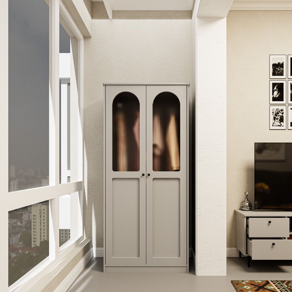 HAPPY FURNITURE , Tủ quần áo cửa kính 2 cửa mở - SISEEL , TCM_185 , 83x54x180cm