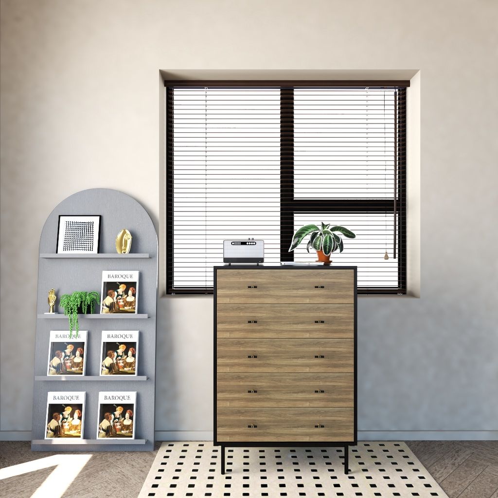 HAPPY FURNITURE , Tủ đựng đồ 5 ngăn chân sắt - BECKY , THK_031 , 80cm x 50cm x 118cm
