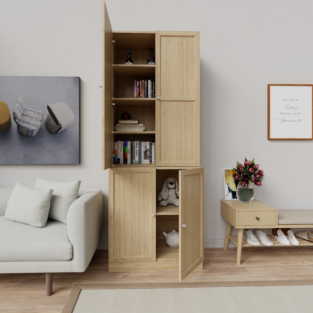 HAPPY FURNITURE , Kệ sách 4 cửa mở - LILY , KSA_045 , 81cm x 47cm x 212cm