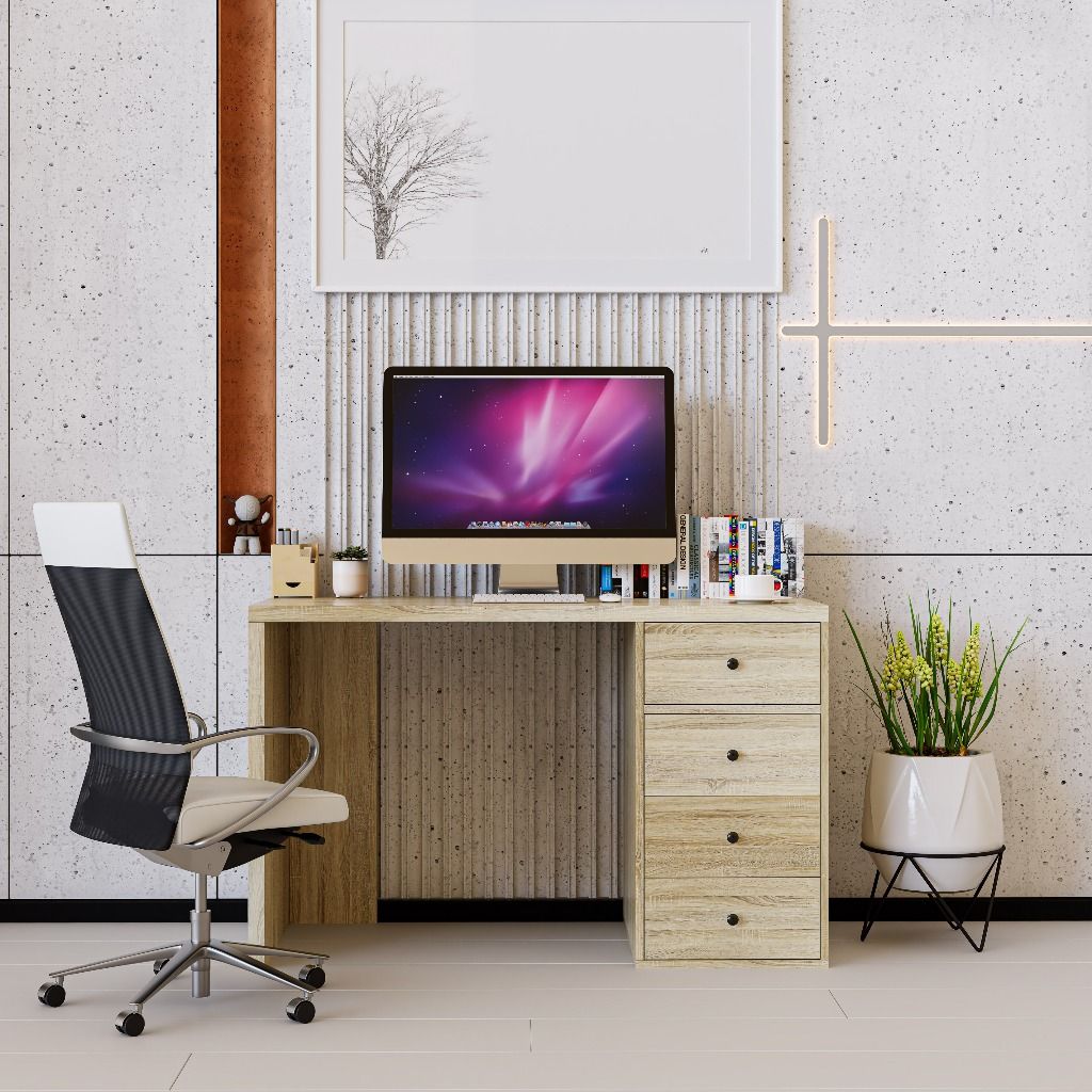 HAPPY FURNITURE , ZACY - Bàn làm việc 4 ngăn kéo, BAN_121 , 120cm x 55cm x 75cm DxRxC, Sản phẩm phổ thông