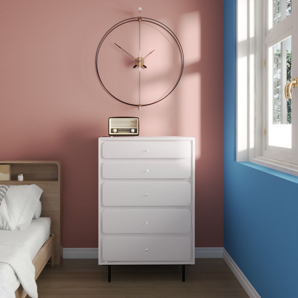 HAPPY FURNITURE , Tủ đựng đồ 5 ngăn kéo chân sắt - SWEETY , THK_082 , 80cm x 45cm x 120cm