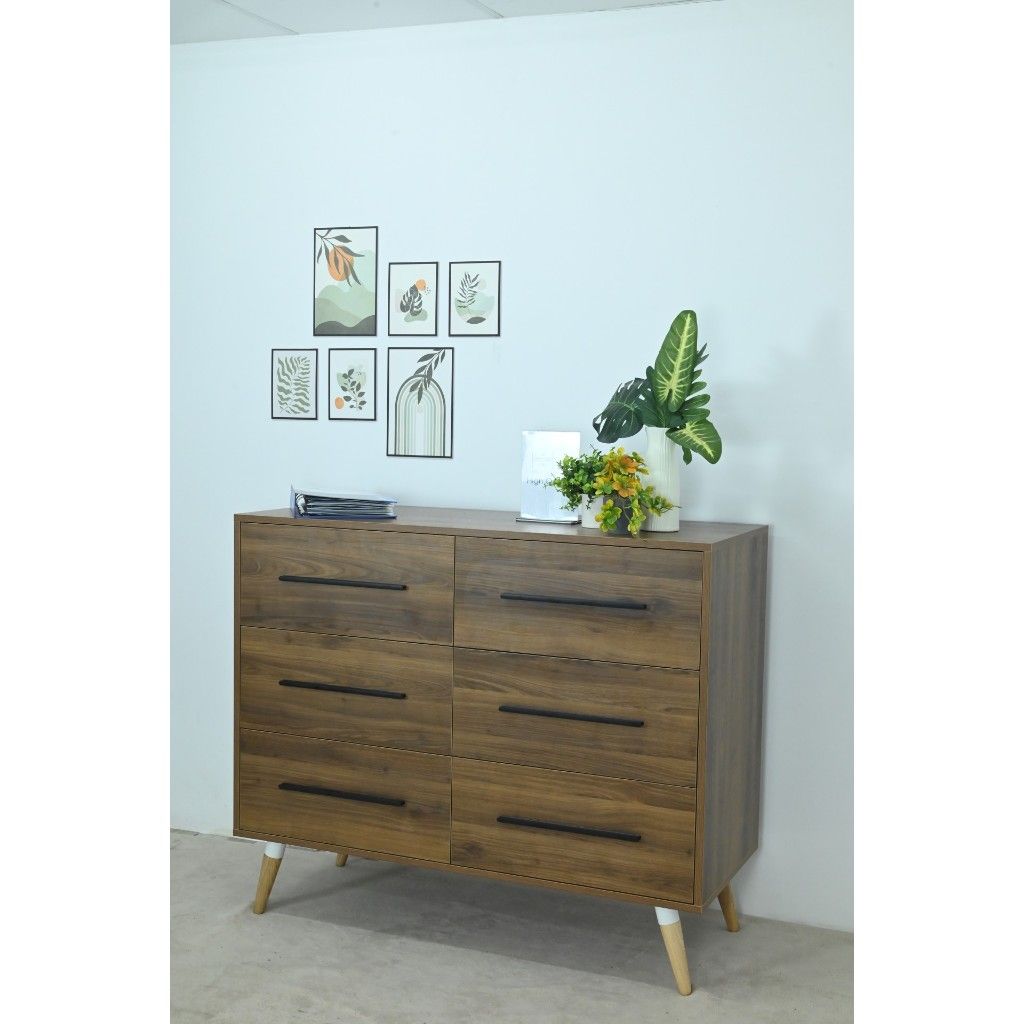 HAPPY FURNITURE , Tủ đựng đồ 6 ngăn chân gỗ chéo - OSRI , THK_026 , 120cm x 50cm x 100cm