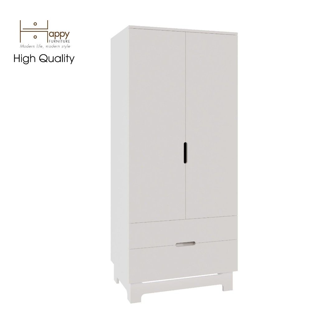 HAPPY FURNITURE , Tủ quần áo 2 cánh mở 2 ngăn kéo - MOLLY , TCM_106 , 76cm x 54cm x 176cm