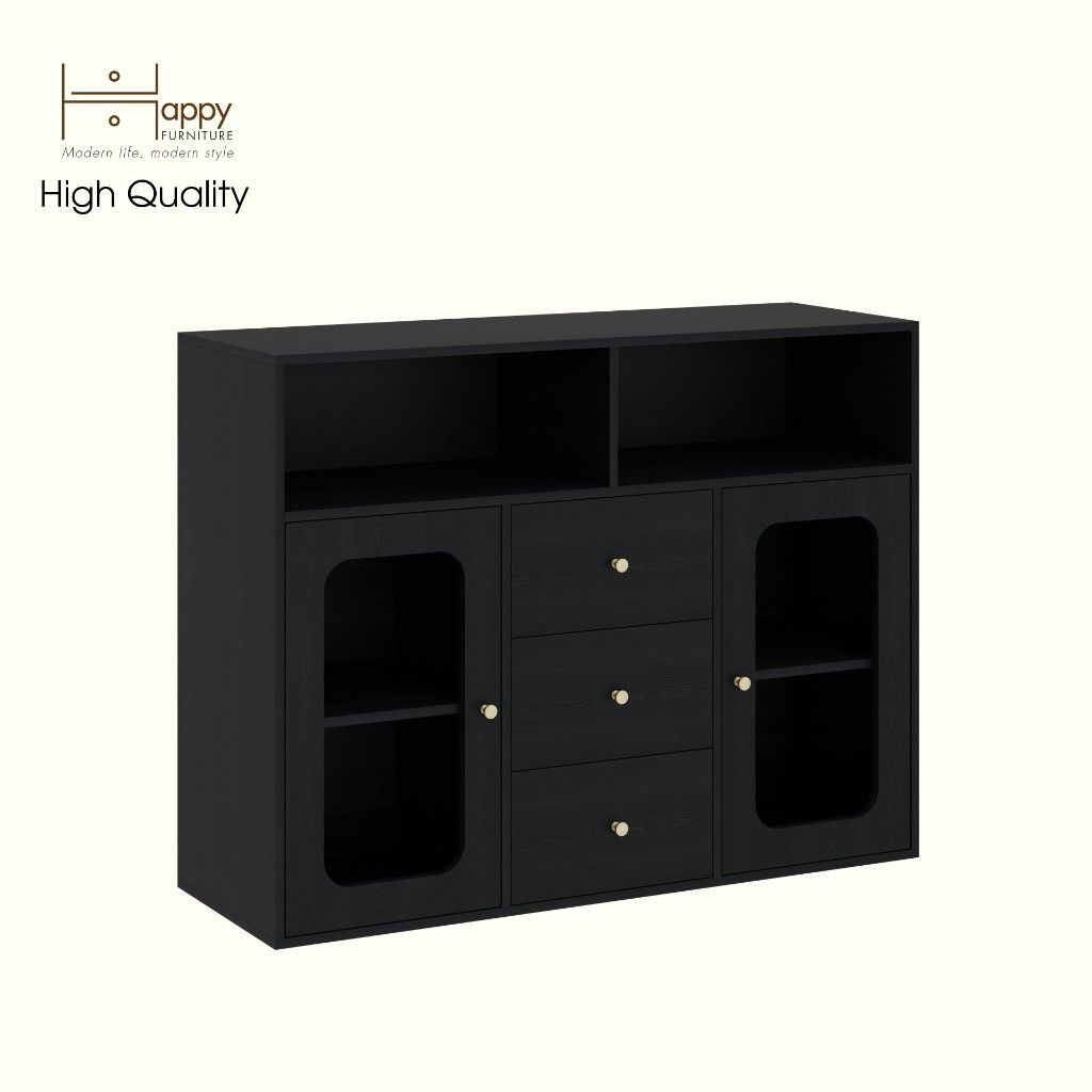 HAPPY FURNITURE , Tủ lưu trữ 2 cửa kính 3 ngăn kéo - NOAH , TLT_065 , 130cm x 45cm x 100cm DxRxC