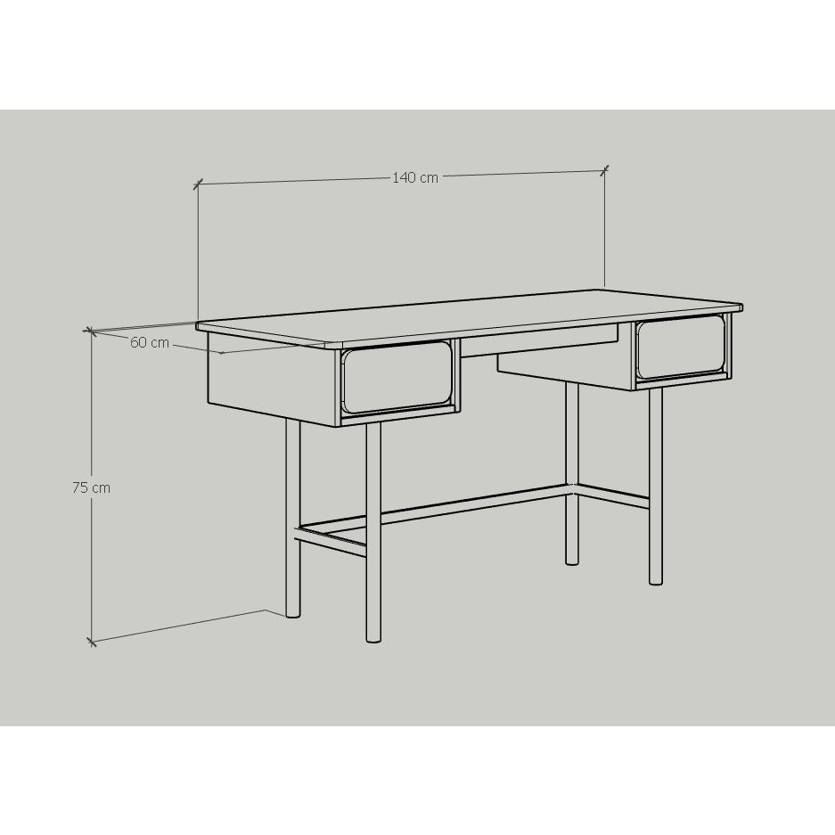 HAPPY FURNITURE , Bàn làm việc 2 ngăn kéo chân sắt - SWEETY , BAN_044 , 140cm x 60cm x 75cm