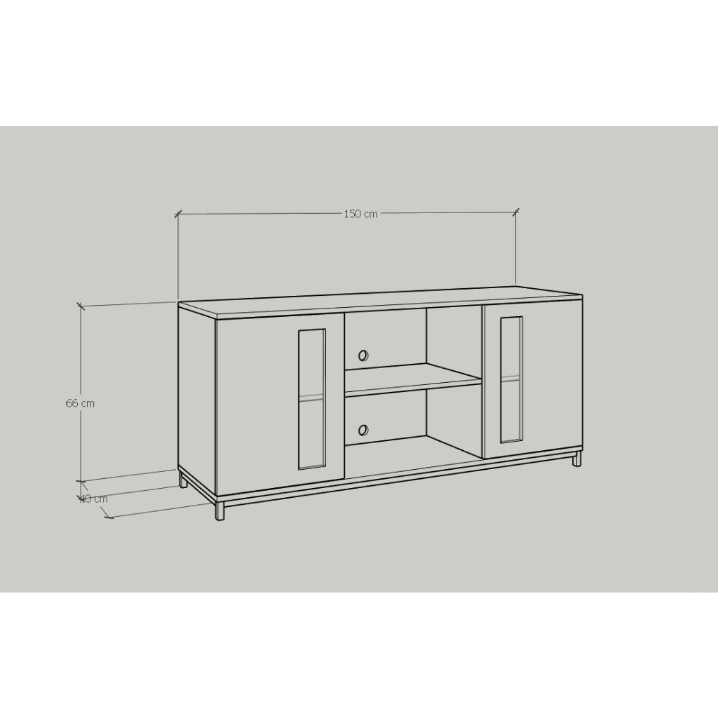 HAPPY FURNITURE , Tủ lưu trữ 2 cửa mở chân sắt - LOUIS , TCM_032 , 150cm x 40cm x 66cm