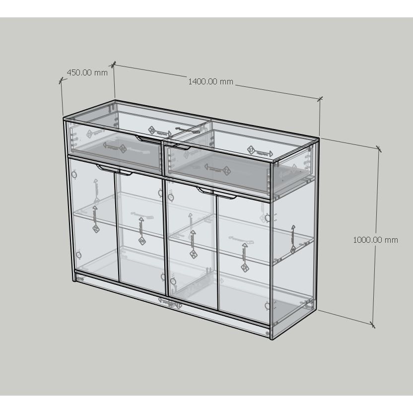 HAPPY FURNITURE , Tủ lưu trữ 2 ngăn kéo 4 cửa mở - ASO, TLT_071 , 140cm x 45cm x 100cm DxRxC