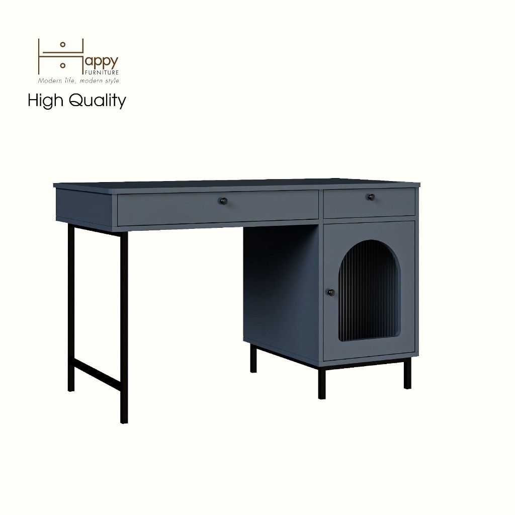 HAPPY FURNITURE , Bàn làm việc 2 ngăn kéo 1 cửa mở chân sắt - SISEEL , BAN_094 , 120cm x 59cm x 75cm