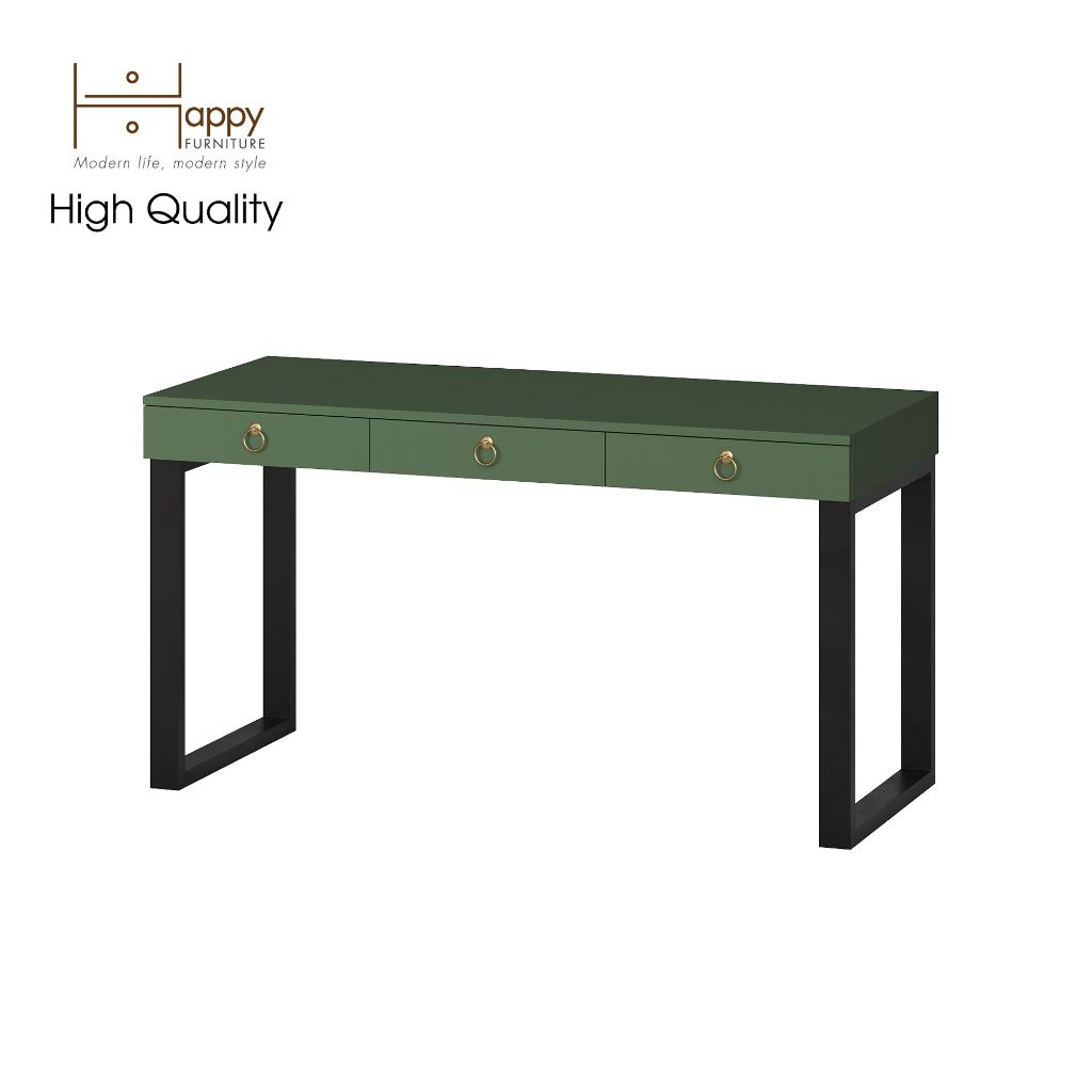 HAPPY FURNITURE , Bàn làm việc chân sắt 3 ngăn kéo - WESLEY , BAN_012 , 140cm x 59cm x 75cm