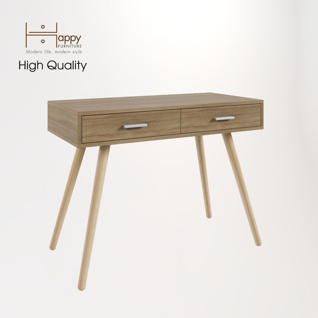 HAPPY FURNITURE , Bàn trang điểm 2 ngăn kéo chân gỗ chéo - OSRI , BAN_004 , 100cm x 45cm x 75cm