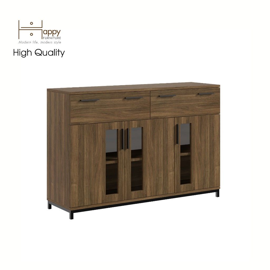 HAPPY FURNITURE , Tủ lưu trữ 2 ngăn kéo 3 cửa mở chân sắt - LOUIS , THK_059 , 126cm x 36cm x 84cm