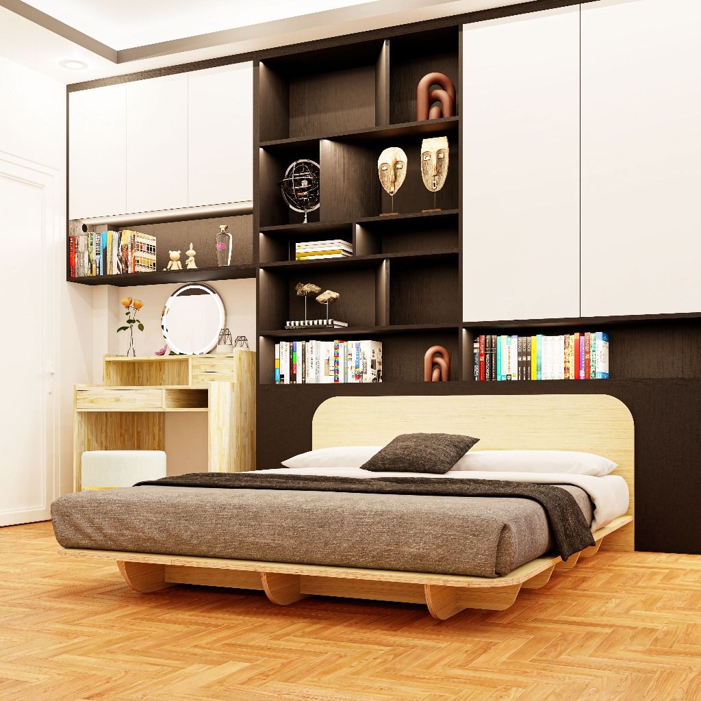 HAPPY FURNITURE , Gỗ tự nhiên , Giường ngủ gỗ Plywood - SANARI , GNG_194 GNG_195 GNG_196 GNG_197, 202cm x 16cm DxC