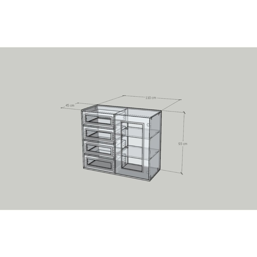 HAPPY FURNITURE , Tủ lưu trữ 4 ngăn kéo 1 cửa mở - MAY , TLT_060 , 110cm x 45cm x 93cm DxRxC