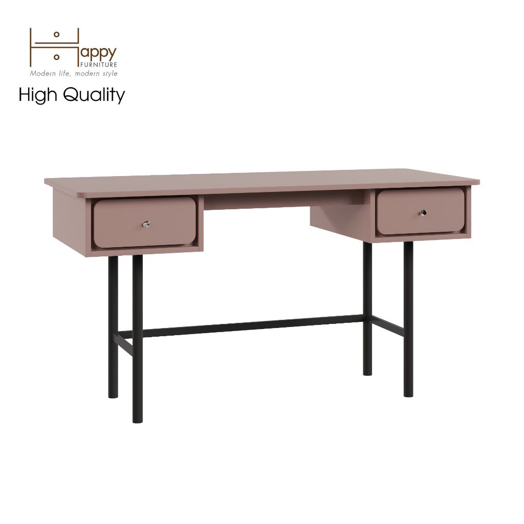 HAPPY FURNITURE , Bàn làm việc 2 ngăn kéo chân sắt - SWEETY , BAN_044 , 140cm x 60cm x 75cm
