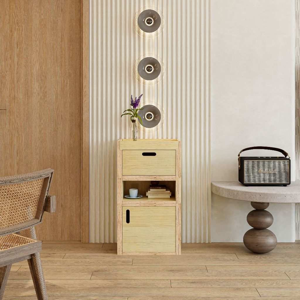 HAPPY FURNITURE , Gỗ tự nhiên , Thùng lưu trữ 1 cánh mở 1 ngăn kéo gỗ Plywood - GAMOR , TLT_030 , 45cm x 30cm x 80cm DxR