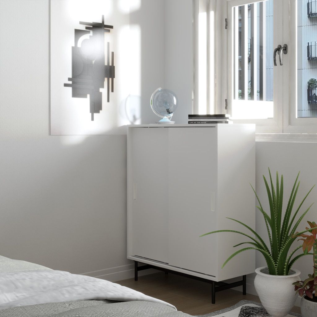 HAPPY FURNITURE , Tủ lưu trữ 2 cánh lùa chân sắt - LUCA , TCL_017 , 86cm x 36cm x 110cm