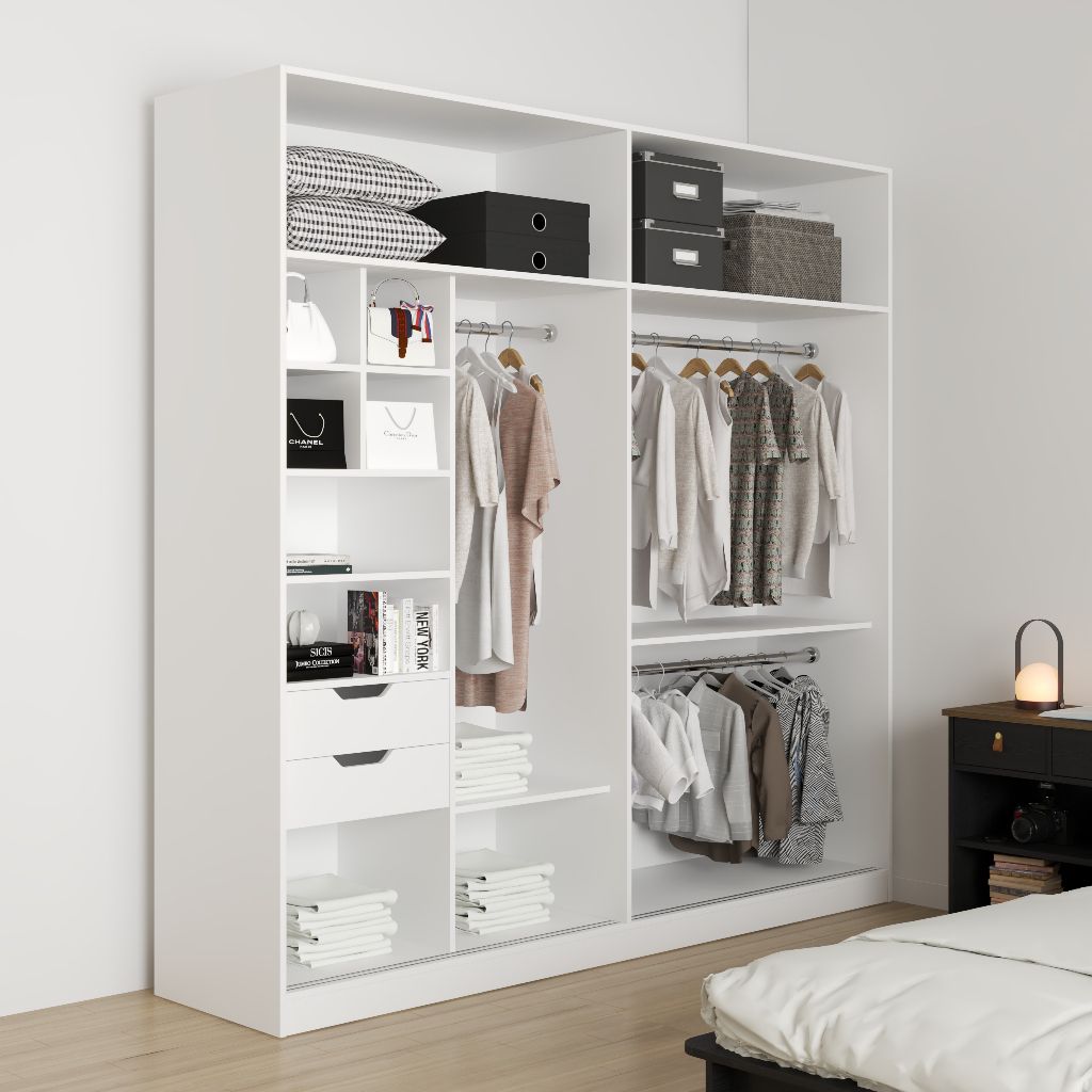 HAPPY FURNITURE , Tủ quần áo cửa lùa 2m2x2m2 - ELEGANT , TCL_007 , 220cm x 54cm x 220cm