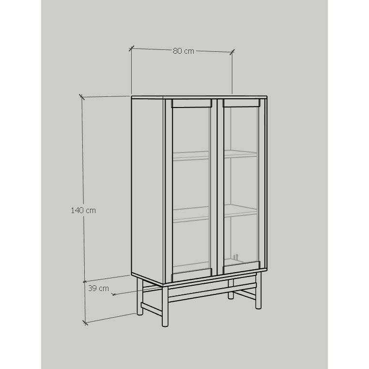 HAPPY FURNITURE , Kệ sách 3 tầng cửa kính chân sắt - CATY , KSA_023 , 80cm x 39cm x 140cm