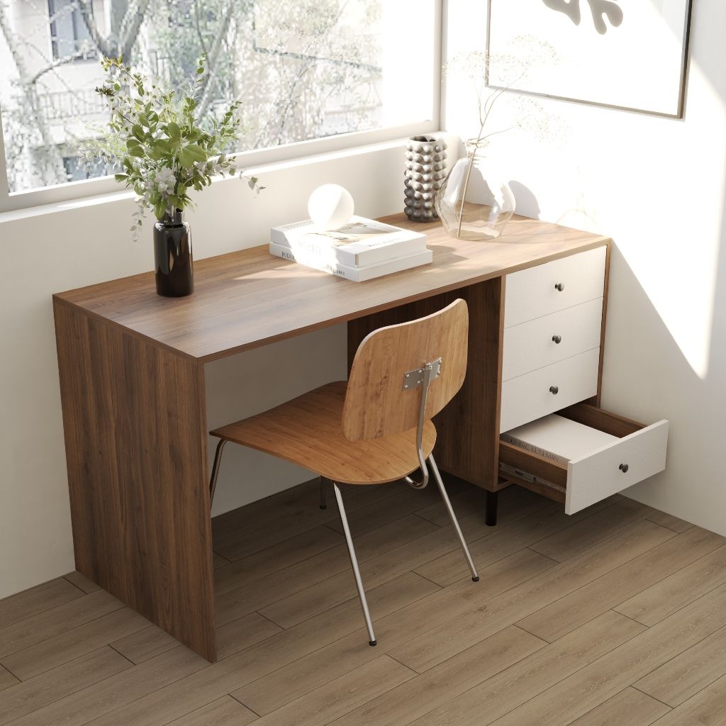 HAPPY FURNITURE , Bàn làm việc 4 ngăn kéo - LIVIK, BAN_141 BAN_142, 59cm x 75cm RxC