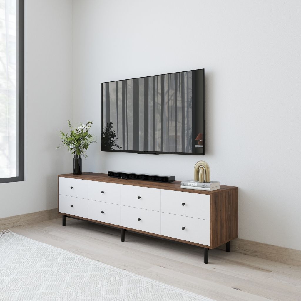 HAPPY FURNITURE , Kệ TV 8 ngăn kéo - LIVIK, KTV_084 , 180cm x 40cm x 52cm DxRxC