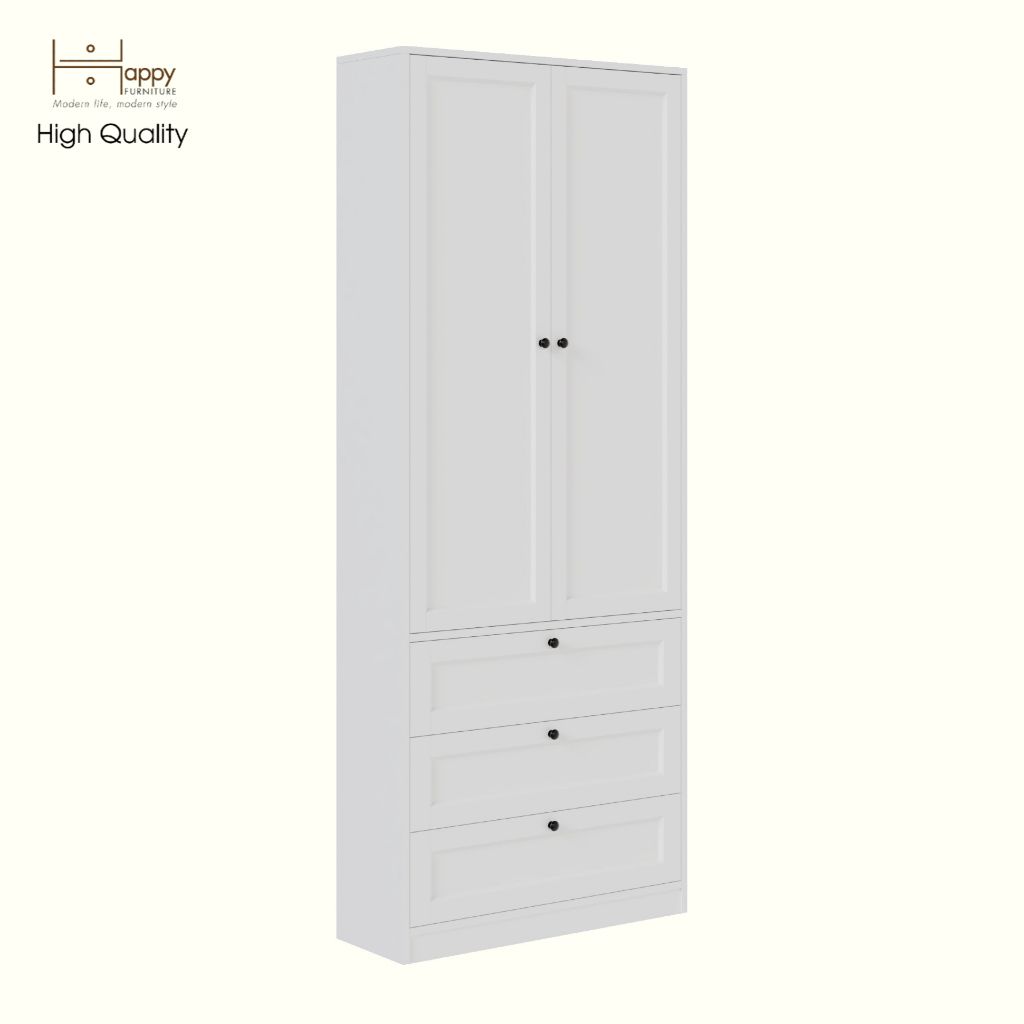 HAPPY FURNITURE , MATTA - Kệ sách 6 tầng 3 ngăn kéo 2 cửa mở , KSA_069 , 80cm x 28cm x 200cm DxRxC