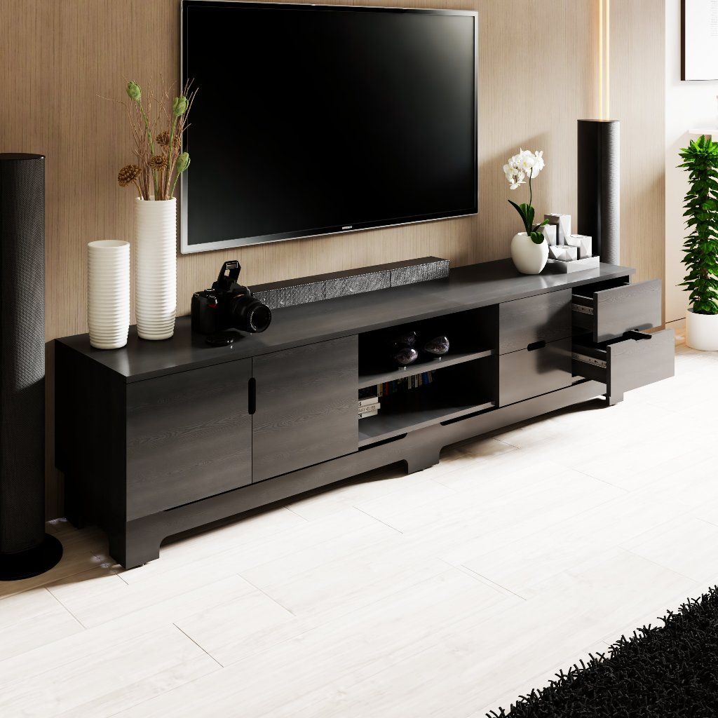 HAPPY FURNITURE , Kệ TV 4 ngăn kéo - MOLLY , KTV_025 , 220cm x 40cm x 50cm