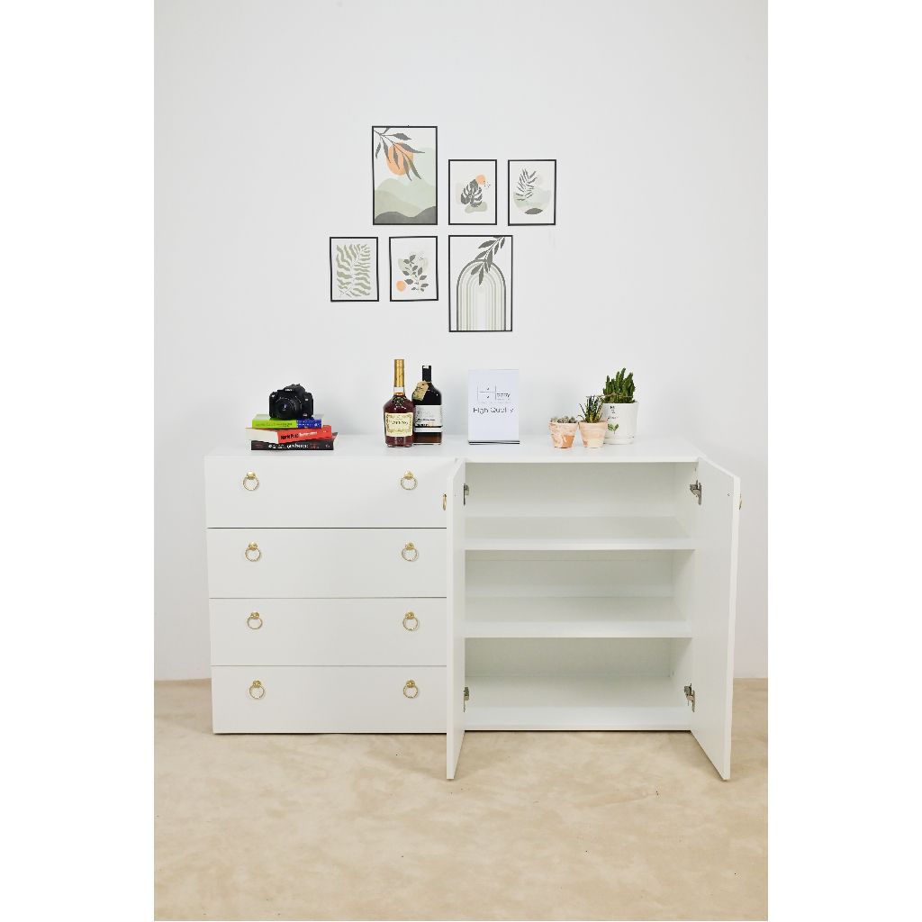 HAPPY FURNITURE , Tủ đựng đồ 4 ngăn kéo 2 cửa mở - WESLEY , THK_046 , 140cm x 45cm x 80cm