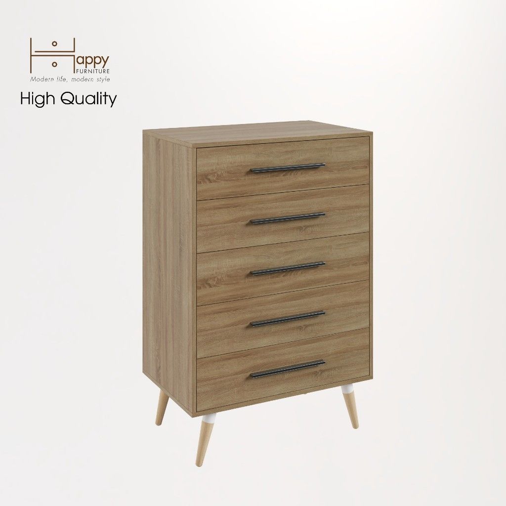 HAPPY FURNITURE , Tủ đụng đồ 5 ngăn chân gỗ chéo - OSRI , THK_023 , 80cm x 50cm x 120cm