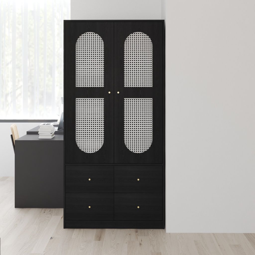 HAPPY FURNITURE , Tủ quần áo 2 cửa mở 4 ngăn kéo - MAY , TCM_249 , 92cm x 59cm x 190cm DxRxC