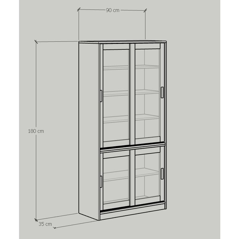 HAPPY FURNITURE , Tủ sách 4 cánh lùa - LUCA , TCL_012 , 90cm x 35cm x 180cm