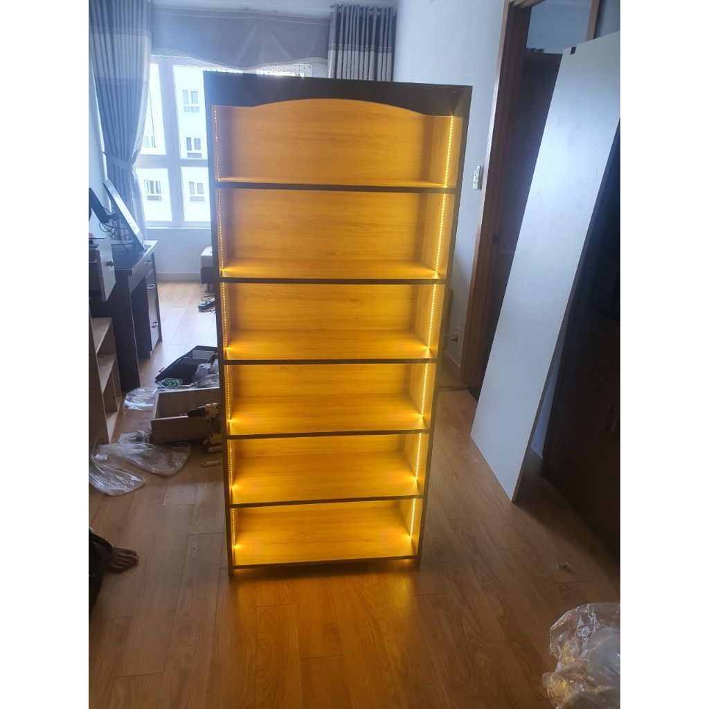 HAPPY FURNITURE , Kệ sách 6 ngăn tích hợp đèn Led - CATY , KSA_029_LED , 70cm x 30cm x 160cm