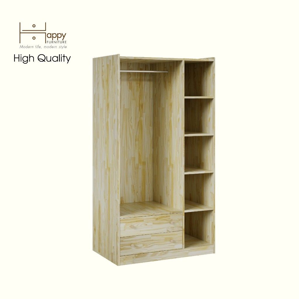 HAPPY FURNITURE , Gỗ tự nhiên , Tủ quần áo 2 ngăn kéo - GAMZE , THK_194, 95cm x 59cm x 176cm