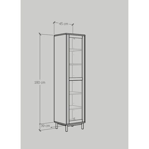 HAPPY FURNITURE , Kệ sách 6 tầng cửa kính size nhỏ chân sắt - CATY , KSA_018 , 45cm x 40cm x 180cm