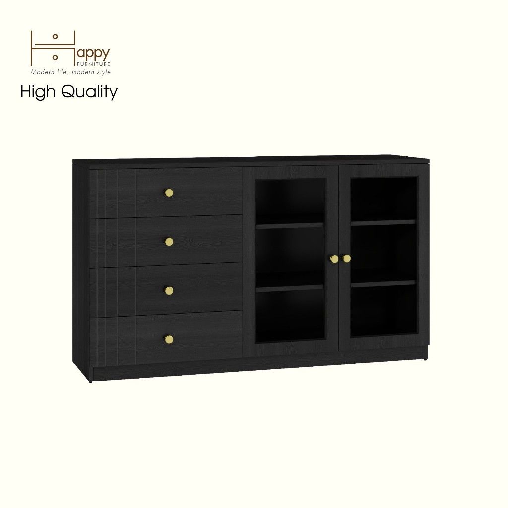 HAPPY FURNITURE , Tủ lưu trữ cửa kính 4 ngăn kéo - JOVIE , TCM_163 , 140cm x40cm x 82cm