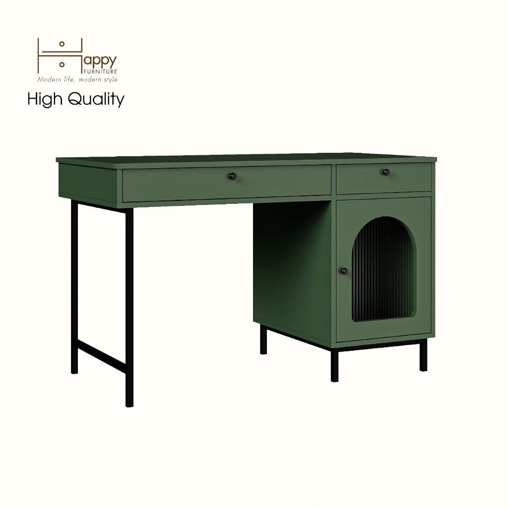 HAPPY FURNITURE , Bàn làm việc 2 ngăn kéo 1 cửa mở chân sắt - SISEEL , BAN_094 , 120cm x 59cm x 75cm