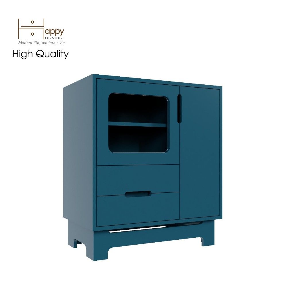 HAPPY FURNITURE , Tủ lưu trữ cửa kính 2 cánh mở 2 ngăn kéo - MOLLY , TCM_110 , 72cm x 40cm x 82cm