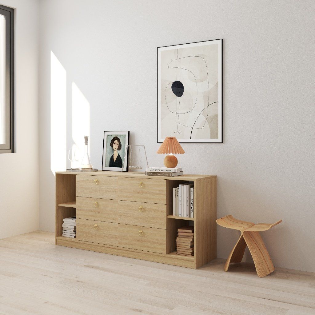 HAPPY FURNITURE , Tủ lưu trữ 6 ngăn kéo - MERI , THK_294 , 150cm x 40cm x 70cm DxRxC