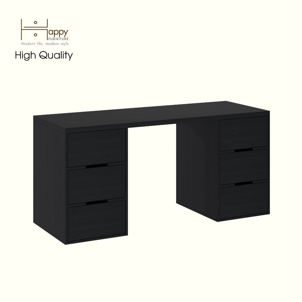 HAPPY FURNITURE ,Bàn làm việc 6 ngăn kéo - LAYLA , BAN_164 , 160cm x 59cm x 75cm DxRxC