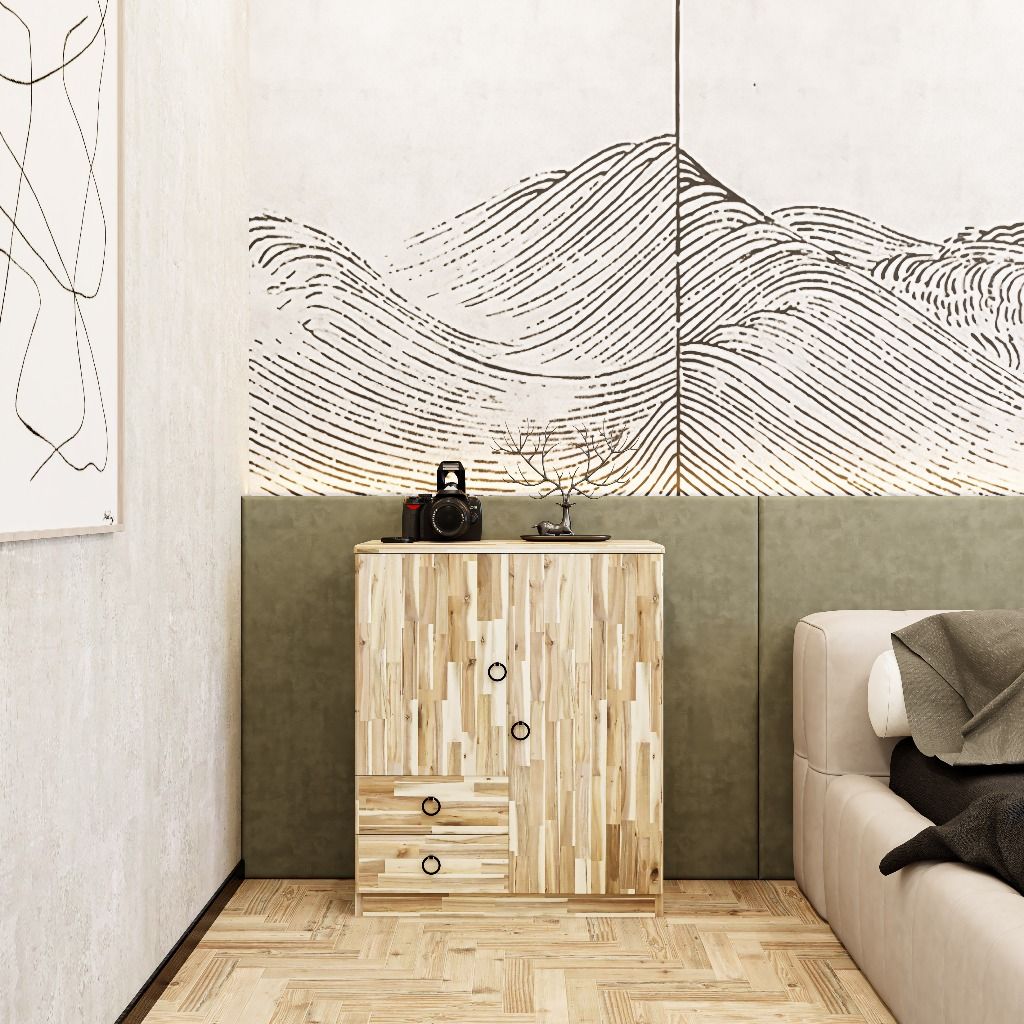 HAPPY FURNITURE , Gỗ tự nhiên , Tủ lưu trữ 2 ngăn kéo - YANNA , TLT_015_TRM , 70cm x 32cm x 84cm