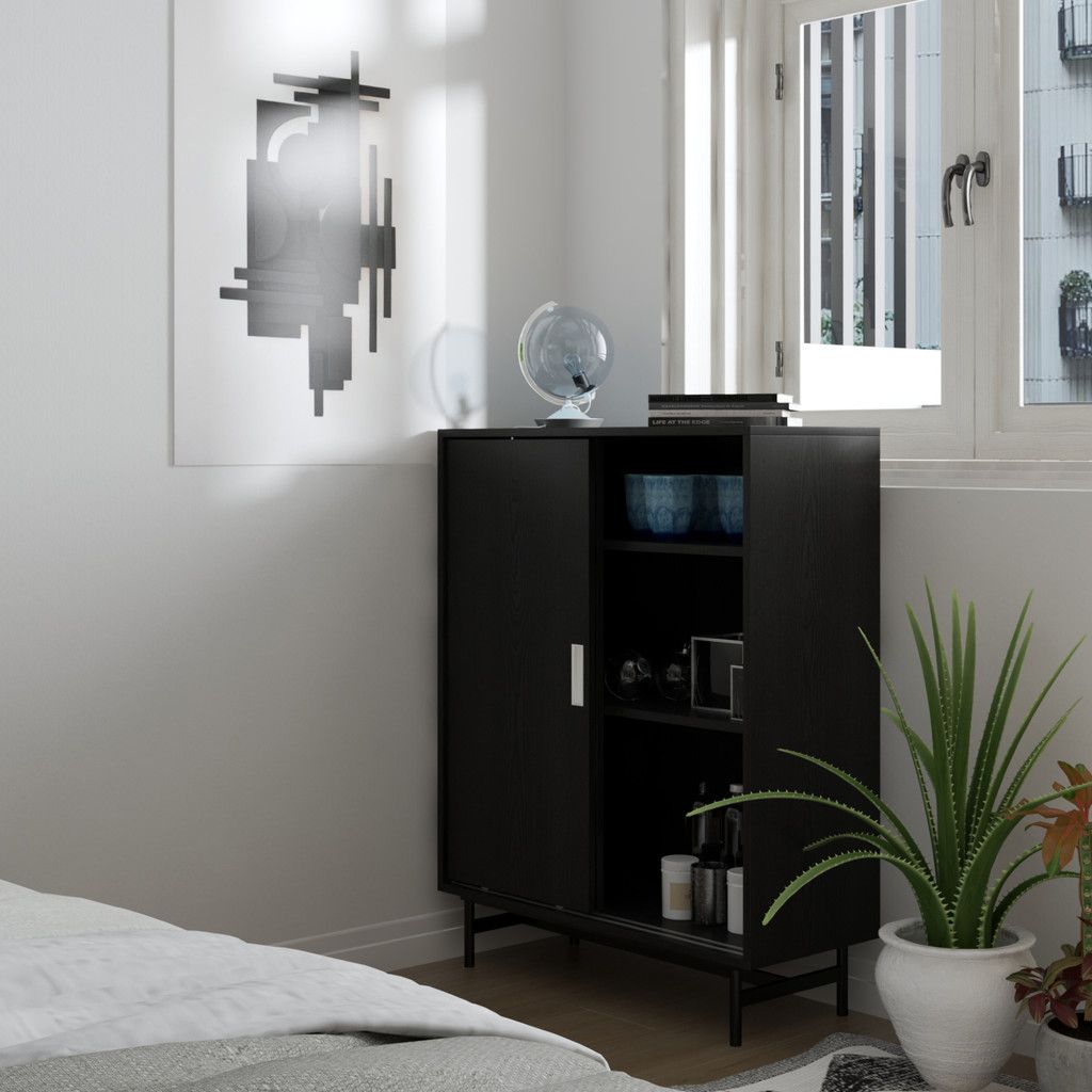 HAPPY FURNITURE , Tủ lưu trữ 2 cánh lùa chân sắt - LUCA , TCL_017 , 86cm x 36cm x 110cm