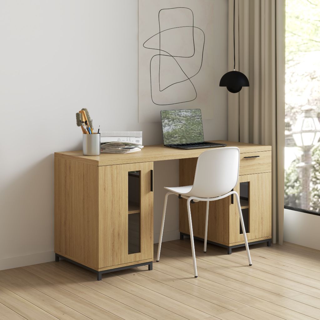HAPPY FURNITURE , Bàn làm việc chân sắt - LOUIS , BAN_034 , 150cm x 60cm x 75cm
