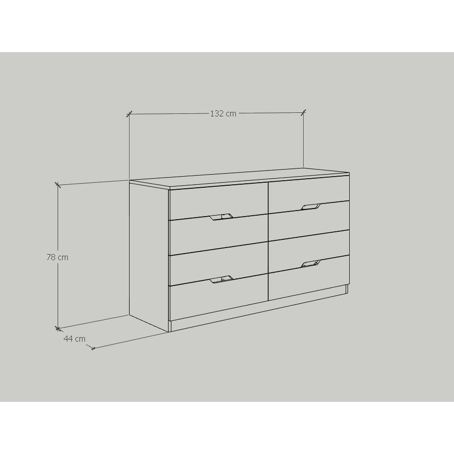 HAPPY FURNITURE , Tủ đựng đồ - 8 ngăn kéo - DASH , THK_053 , 132cm x 46cm x 78cm