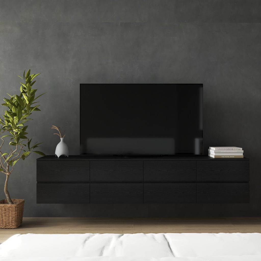 HAPPY FURNITURE , Kệ TV 8 ngăn kéo treo tường - OLA , KTV_024 , 200cm x 40cm x 42cm