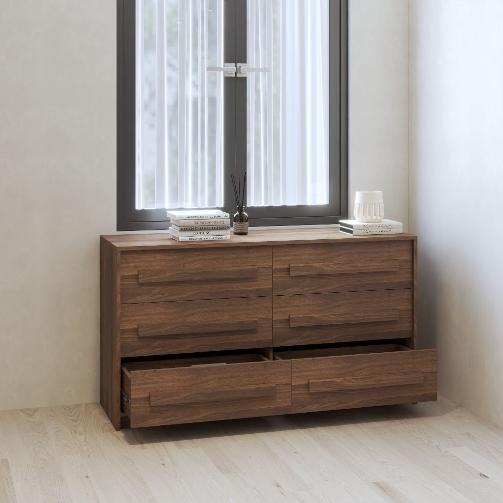 HAPPY FURNITURE , Tủ lưu trữ 6 ngăn kéo - RUBEL, THK_257 , 140cm x 45cm x 78cm DxRxC
