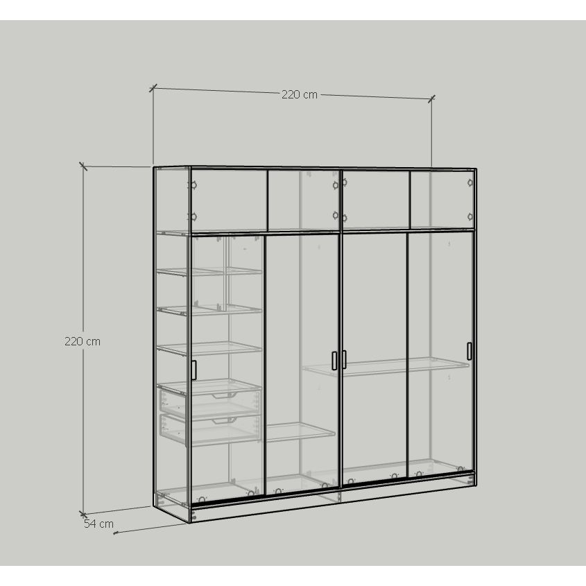 HAPPY FURNITURE , Tủ quần áo cửa lùa 2m2x2m2 - ELEGANT , TCL_007 , 220cm x 54cm x 220cm