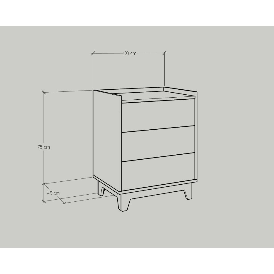 HAPPY FURNITURE , Tủ đựng đồ 3 ngăn kéo - KINA , THK_074 , 60cm x 45cm x 75cm