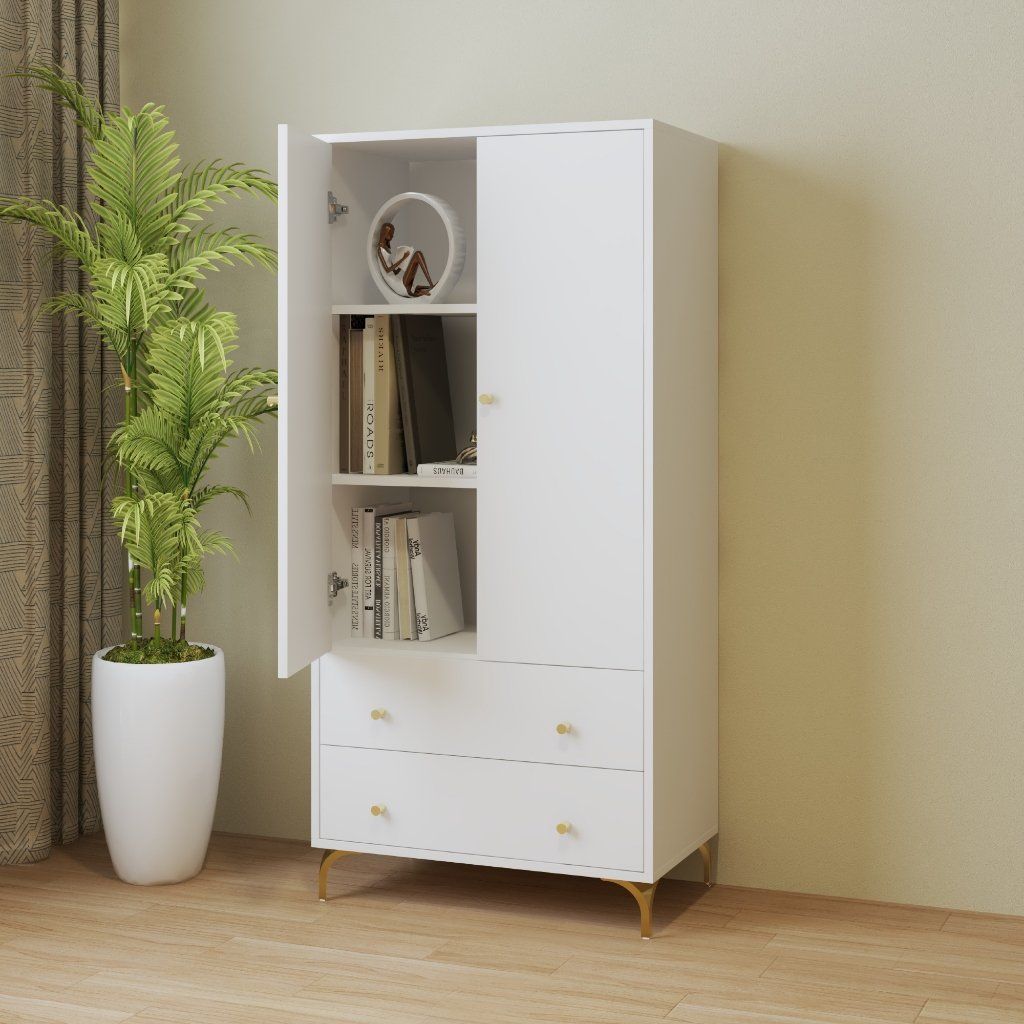 HAPPY FURNITURE , Tủ lưu trữ 2 cửa mở 2 ngăn kéo - HAPPI, TCM_229 , 70cm x 40cm x 150cm DxRxC