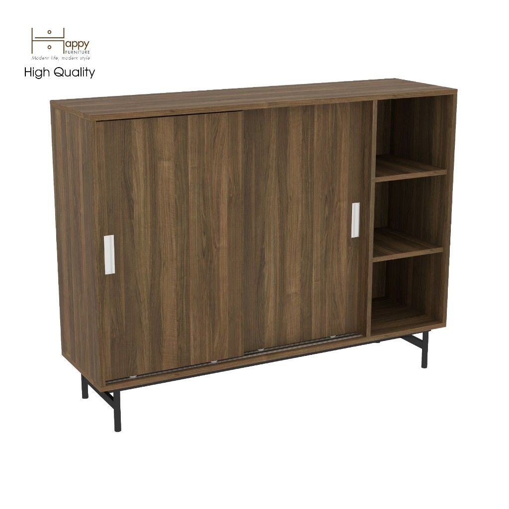 HAPPY FURNITURE , Tủ giày 2 cửa lùa chân sắt - LILY , TCL_021 , 128cm x 36cm x 98cm