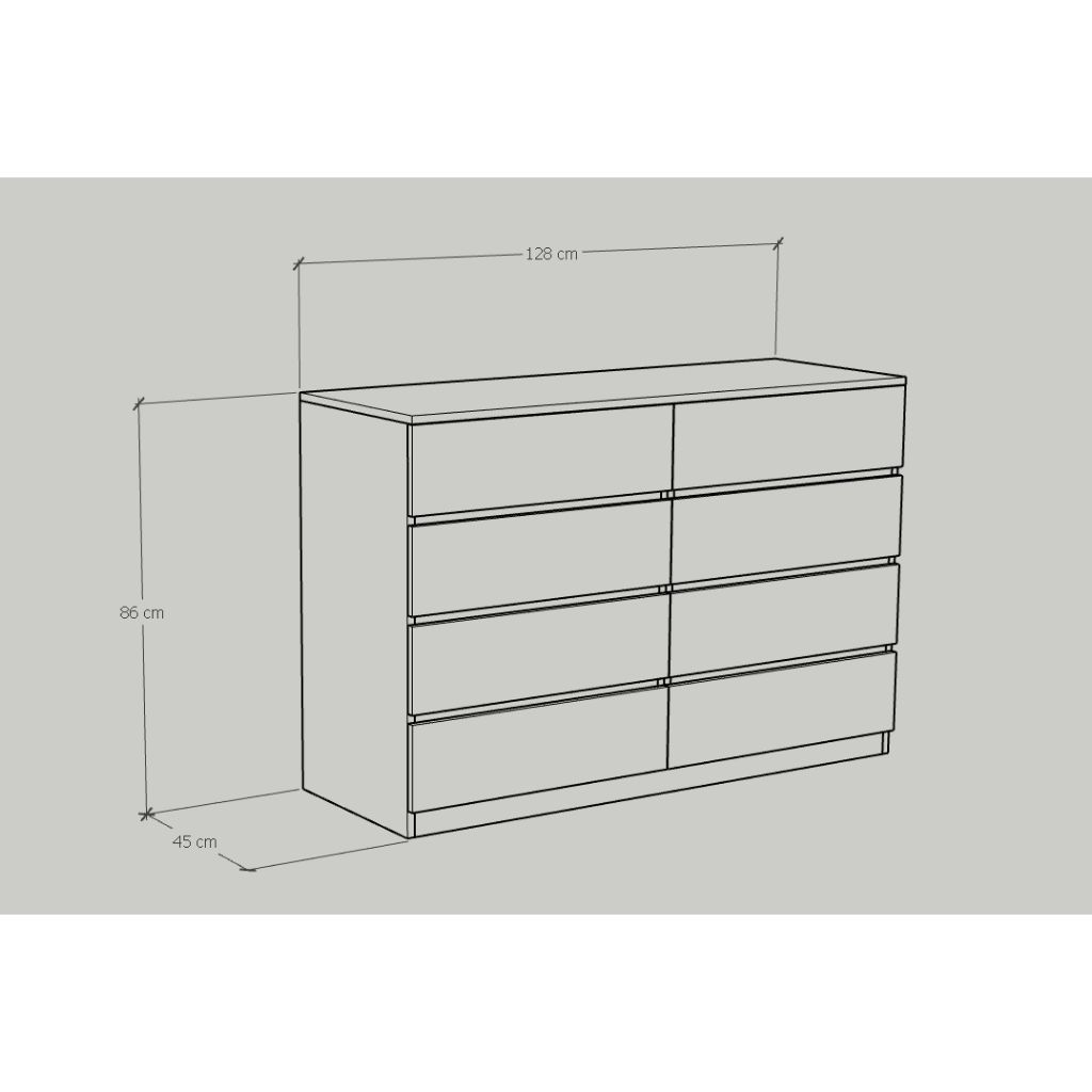 HAPPY FURNITURE , Tủ lưu trữ 8 ngăn kéo - OLA , THK_086 , 128cm x 45cm x 86cm