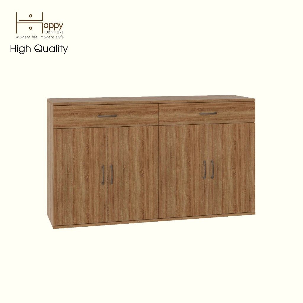 HAPPY FURNITURE , Tủ lưu trữ 4 cửa mở 2 ngăn kéo - LILY , TCM_087 , 130cm x 37cm x 75cm